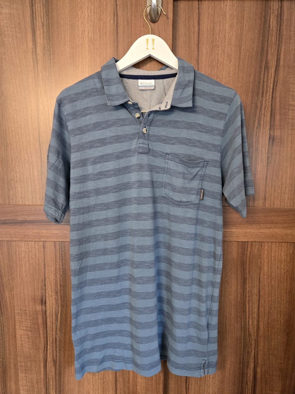 Men's Columbia Blue Striped Short Sleeve Soft Cotton Pocket Polo Shirt Large